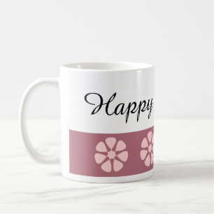 Taza De Café Bonito Floral Rosa Feliz Cumpleaños