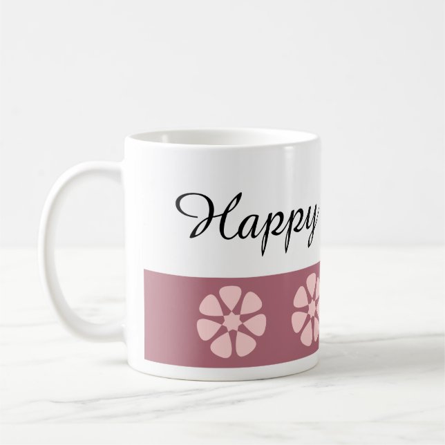 Taza De Café Bonito Floral Rosa Feliz Cumpleaños (Izquierda)