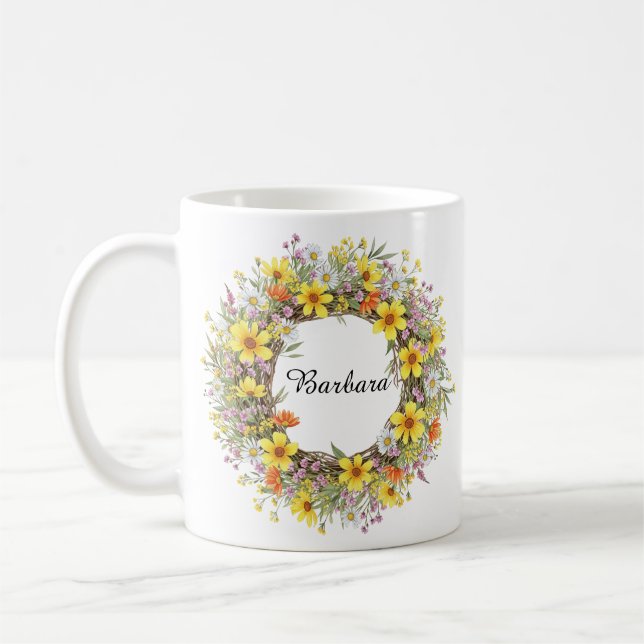 Taza De Café Bonito Flores salvajes amarillas Nombre personaliz (Izquierda)