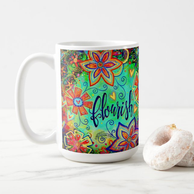 Taza De Café Bonito Flourier Floral Inspirador Girly (Con donut)