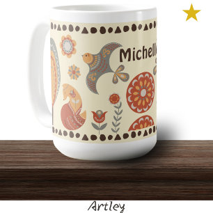 Taza De Café Bonito Folk Art Animals Wildlife Custom Name