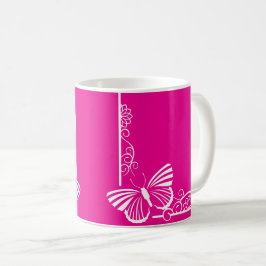 Taza De Café Bonito Fuschia White Butfly Frame Mug