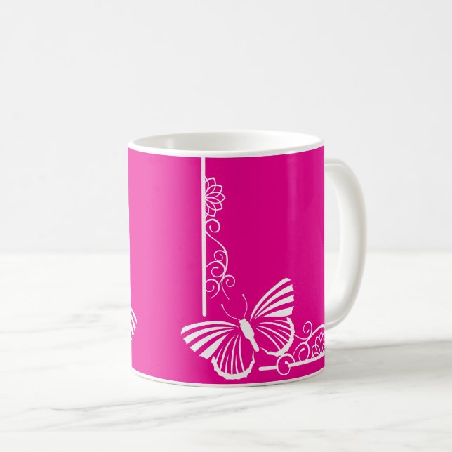Taza De Café Bonito Fuschia White Butfly Frame Mug (Anverso derecho)