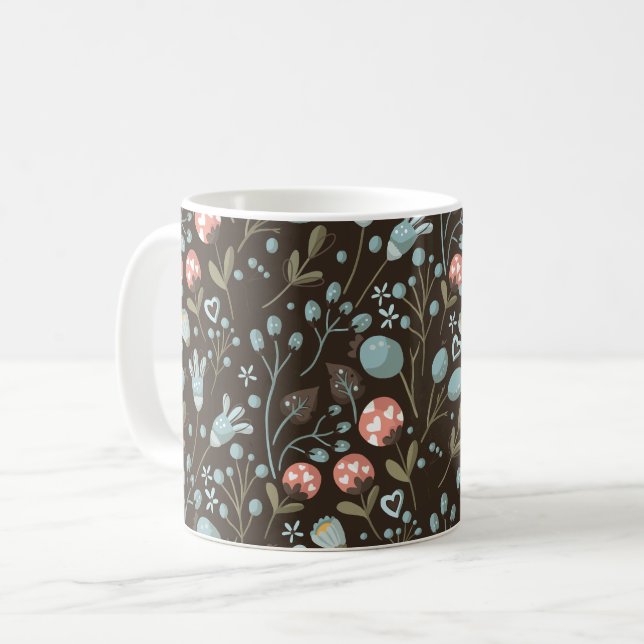 Taza De Café Bonito Giral Patrón Floral Azul (Anverso izquierdo)