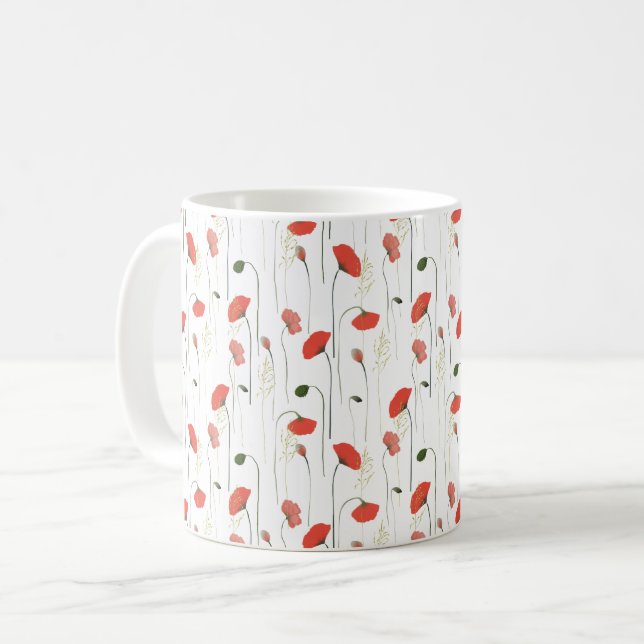 Taza De Café Bonito Girly Poppies Patrón Floral (Anverso izquierdo)