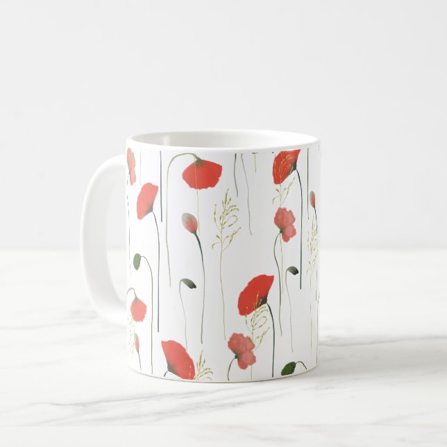 Taza De Café Bonito Girly Poppies Patrón Floral (Anverso izquierdo)