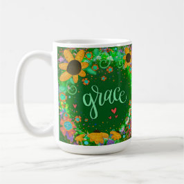 Taza De Café Bonito Gracia Verde Inspirando Un Arte De Palabra