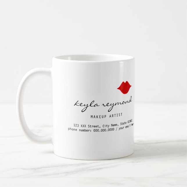 Taza De Café bonito maquillador artista labios rojos blanco (Izquierda)