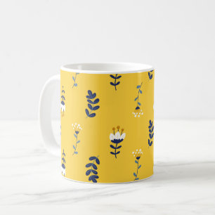 Taza De Café Bonito Moda Patrón floral amarillo