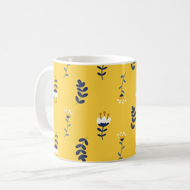 Taza De Café Bonito Moda Patrón floral amarillo (Anverso izquierdo)