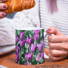 Taza De Café Bonito Morado Tulips Floral