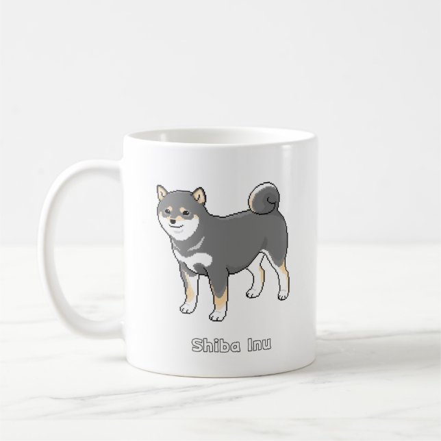 Taza De Café Bonito negro y tan Shiba Inu Pixel Art (Izquierda)