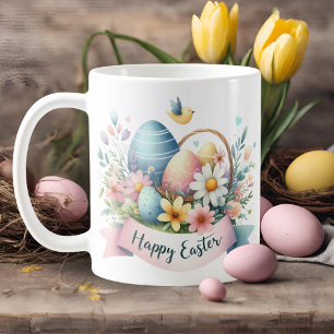 Taza De Café Bonito Pastel Watercolor Florals Feliz Pascua