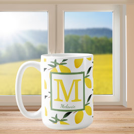 Taza De Café Bonito Patrón de limón Monograma Mug