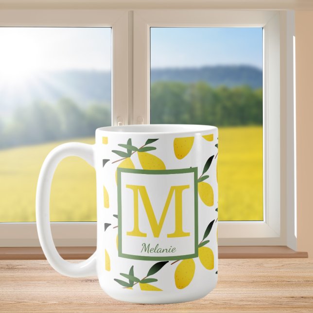 Taza De Café Bonito Patrón de limón Monograma Mug (Subido por el creador)
