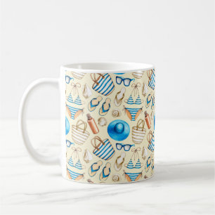 Taza De Café Bonito patrón de verano con gafas, bikini, umbrel