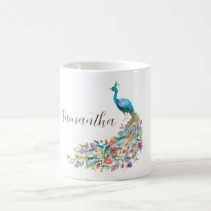 Taza De Café Bonito pavo real azul acuarela I