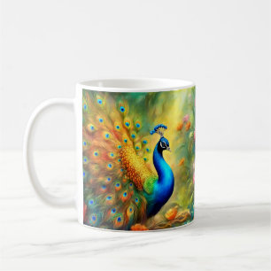 Taza De Café Bonito pavo real en el ave 98 del jardín