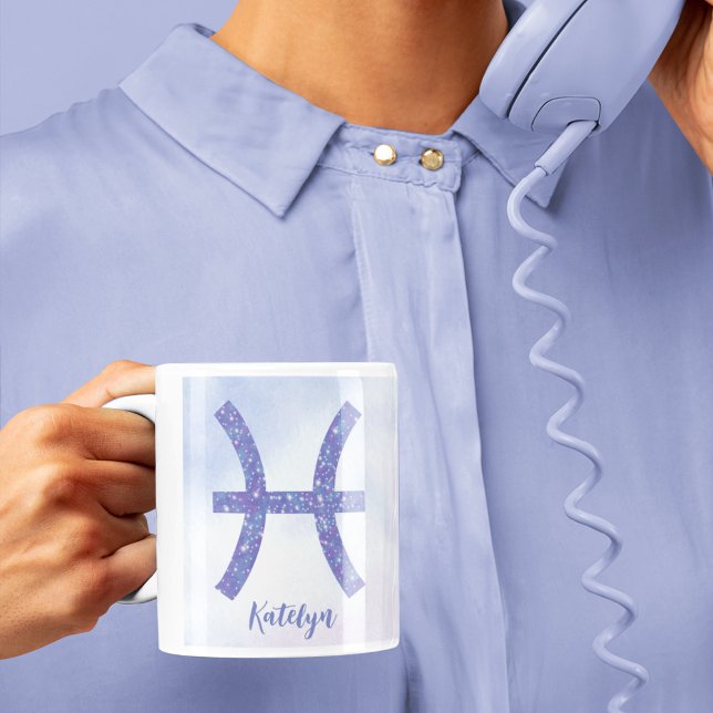 Taza De Café Bonito Pisces Rótulo Astrología Púrpura Personaliz (Subido por el creador)