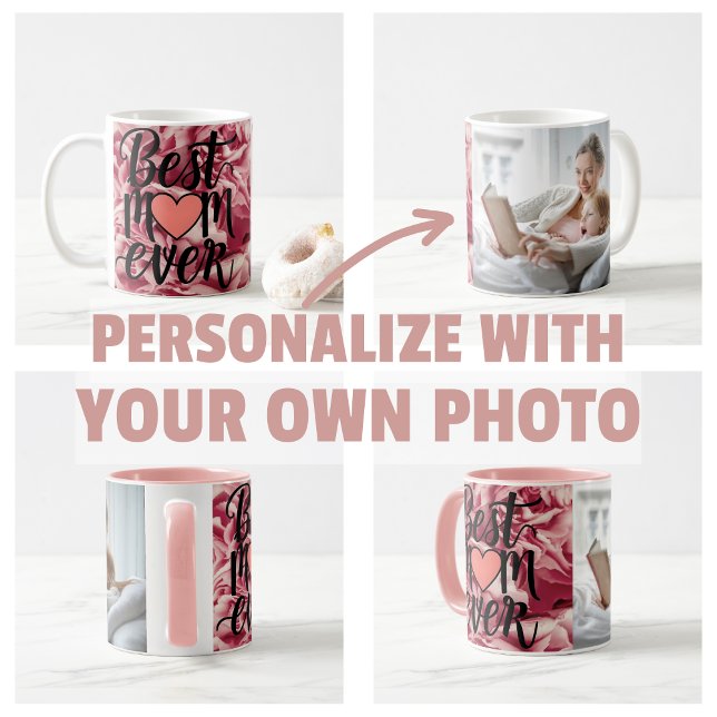 Taza De Café Bonito Rosa Elegante Mejor Mamá Siempre Floral (Pretty Pink Elegant Best Mom Ever Floral Mug)