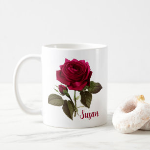 Taza De Café Bonito Rosa Flower Mug Name Susan - Editable