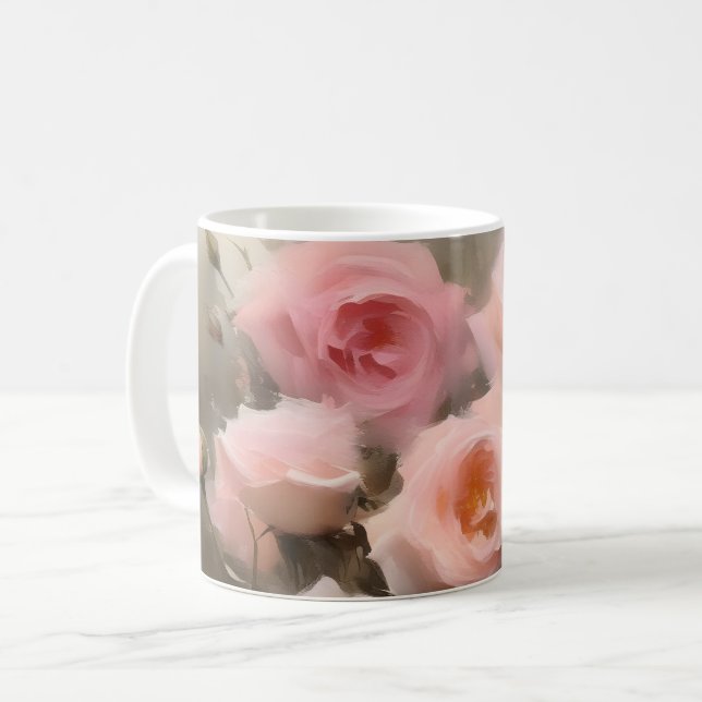 Taza De Café Bonito rosa rosa pintura acuarela (Anverso izquierdo)