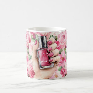 Taza De Café Bonito rosa Roses Floral mano Nail Polaco