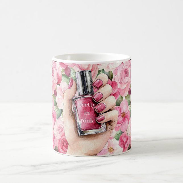 Taza De Café Bonito rosa Roses Floral mano Nail Polaco (Centro)