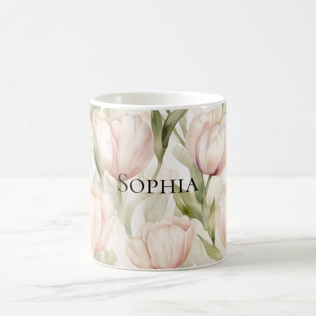 Taza De Café Bonito Rubor Crema rosa Tulipanes Floral (Centro)