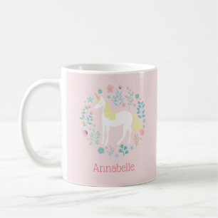 Taza De Café Bonito Unicornio y Flores Rubor Rosa Personalizado