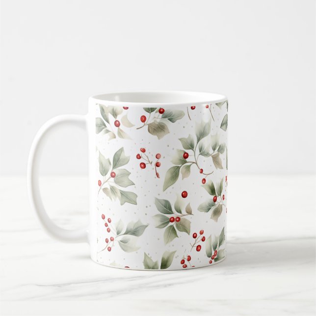 Taza De Café Bonito Watercolor Rojo y Verde Botánico (Izquierda)