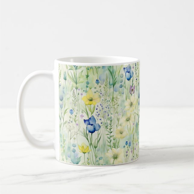Taza De Café Bonito Whimsical Boho Wildflower Floral Pastel (Izquierda)