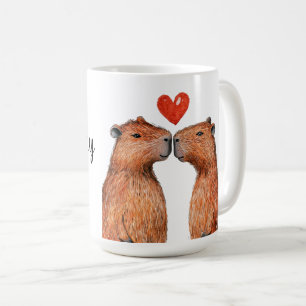 Taza De Café bonitos animales capibaras con corazones pintados