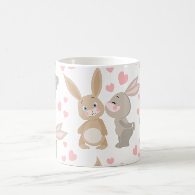 Taza De Café Bonitos conejitos enamorados de San Valentín (Centro)
