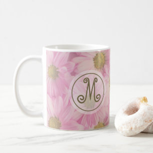 Taza De Café Bonitos Daisies Rubor Personalizado rosado inicial