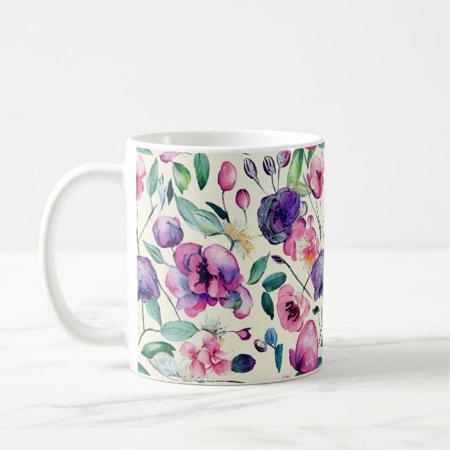 Taza De Café Bonitos Rosa Y Flor Púrpura (Izquierda)
