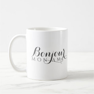 Taza De Café Bonjour Hola Amigo Elegante Letra Francesa