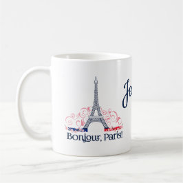 Taza De Café Bonjour Paris Francia Nombre personalizado
