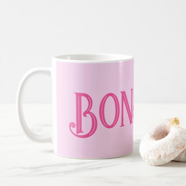 Taza De Café Bonjour rosada Pastel Café Rosa Mug (Con donut)