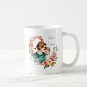 Taza De Café Bono de mamá y hija adorables - Marco floral (4)