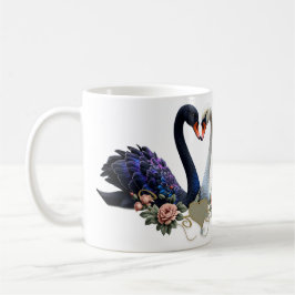 Taza De Café Bono eterno, cisnes negros y blancos enamorados.