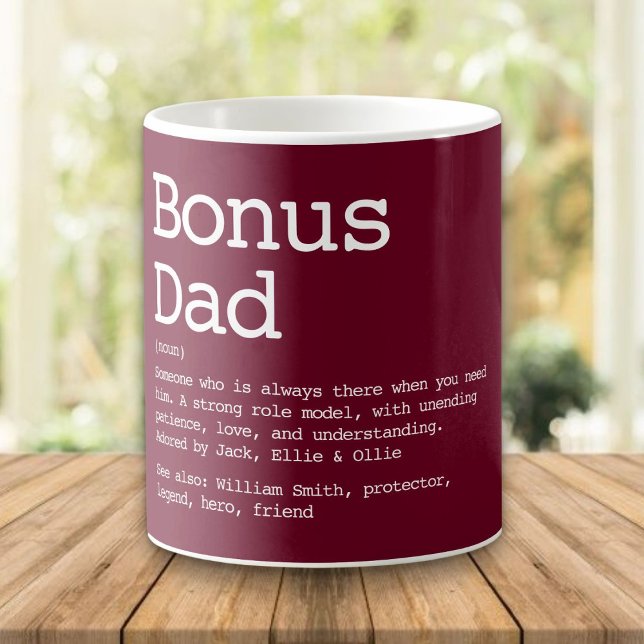 Taza De Café Bonus Dad Stepdad Definición Borgoña Rojo (Bonus Dad Stepdad Definition Burgundy Red Coffee Mug)