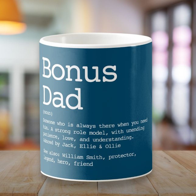 Taza De Café Bonus Dad Stepdad Definición de azul moderno (Bonus Dad Stepdad Definition Modern Blue Coffee Mug)