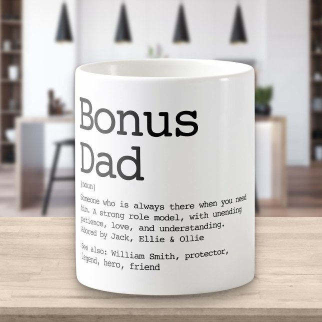 Taza De Café Bonus Dad Stepdad Definición Negro Y Blanco (Subido por el creador)