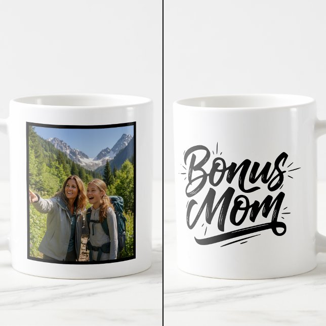 Taza De Café Bonus Mom Brush Script 1 Custom Photo (Subido por el creador)