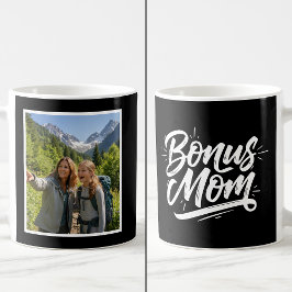Taza De Café Bonus Mom Brush Script 1 Custom Photo Black White