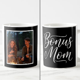 Taza De Café Bonus Mom Elegant Cursive 1 Custom Photo Black