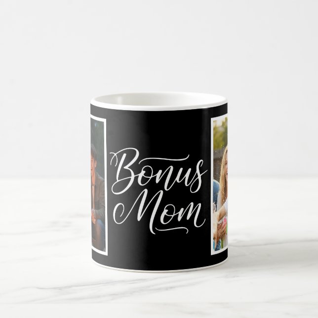 Taza De Café Bonus Mom Elegant Cursive 2 Photo Black (Centro)