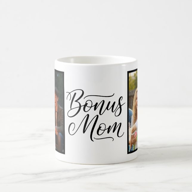 Taza De Café Bonus Mom Elegant Cursive Two Photo (Centro)