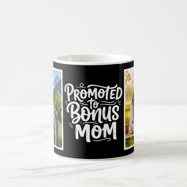 Taza De Café Bonus Mom Promoted Brush Script Two Photo Black (Centro)
